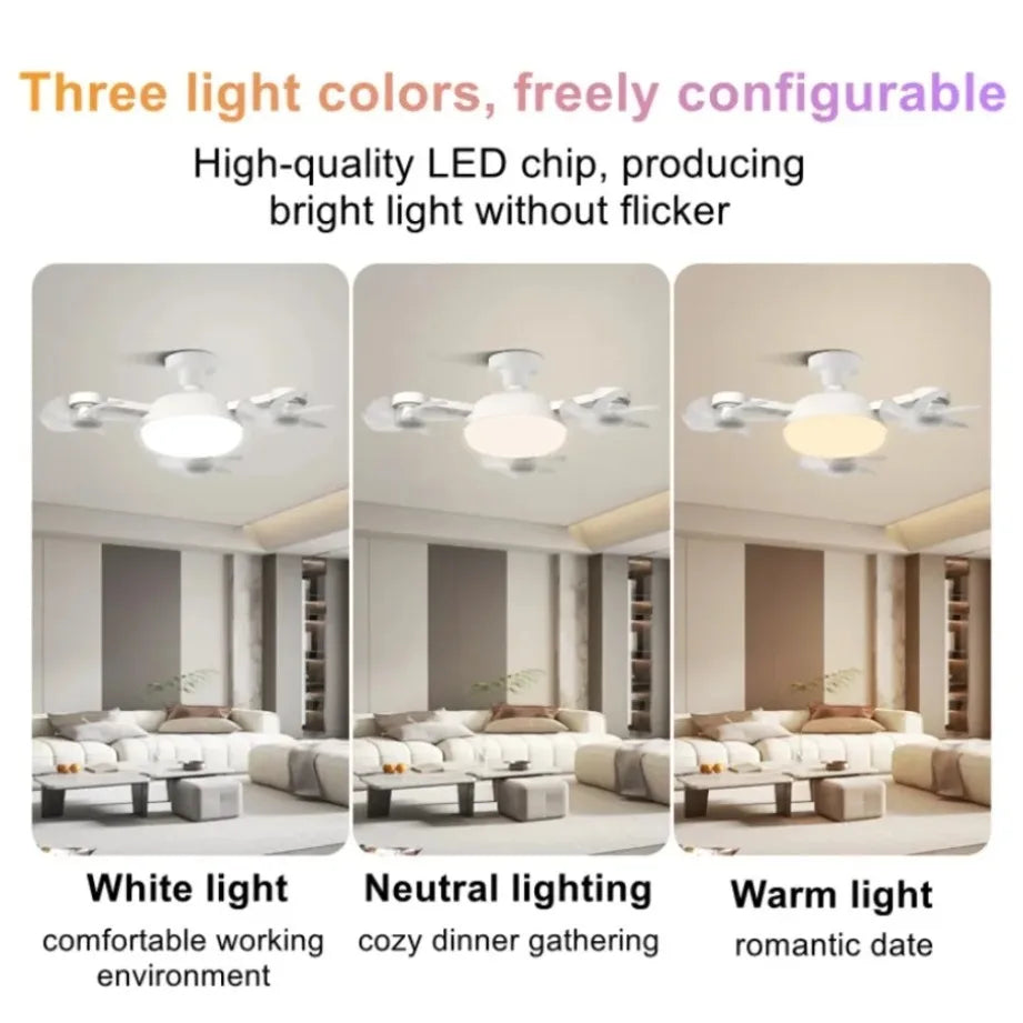 ventilateur plafonnier led lampe pales télécommande blanc moderne minimaliste contemporain