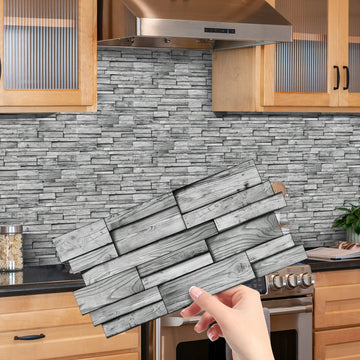 panneau décoratif adhésif aspect bois vieilli gris foncé rustique mur cuisine salon chambre maison