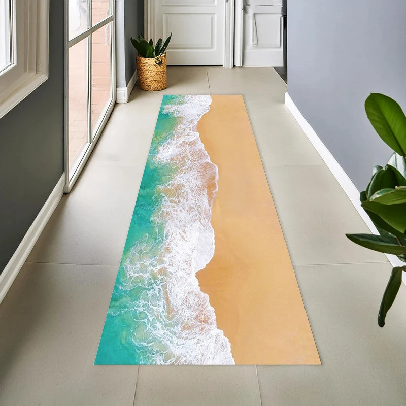 tapis couloir motif plage vagues turquoise moderne antidérapant extérieur decoration chambre