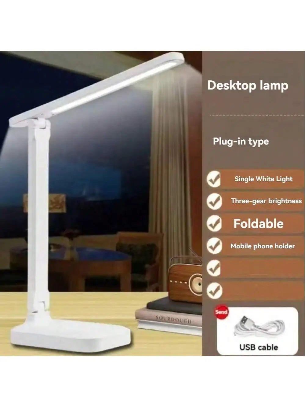 lampe pliable moderne blanc rechargeable port usb trois vitesseséconomie dénergie certification rohs cem
