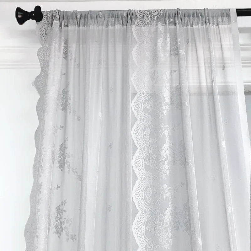 rideau blanc floral transparent romantique deux panneaux dentelle polyester chambre salon