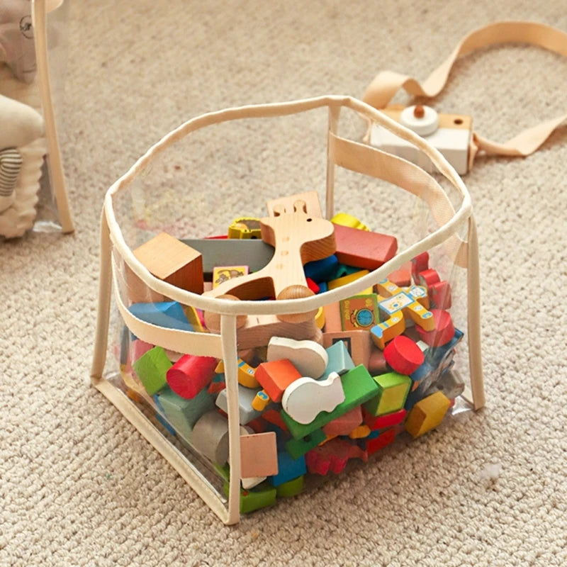 Panier rangement jouets plié pour montrer son gain de place