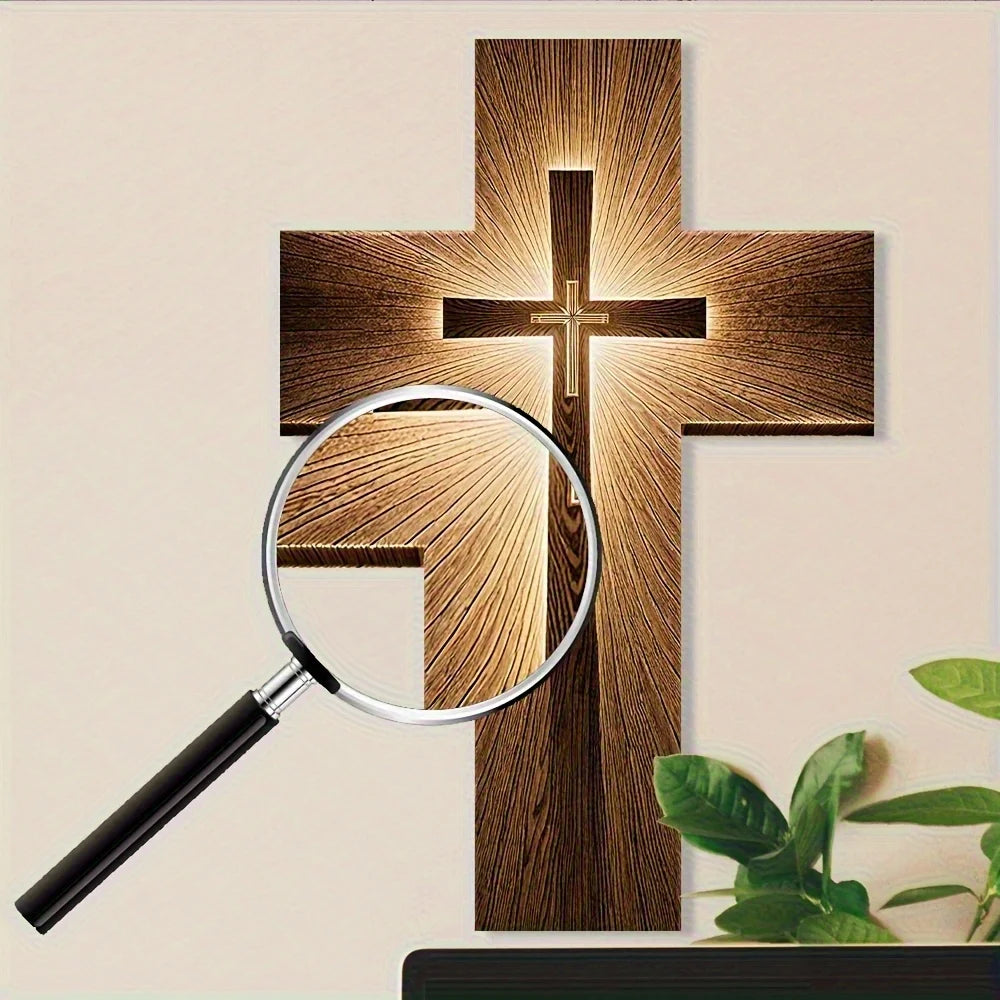 croix murale bois classique marron clair brun foncé texture naturelle décoration murale église maison