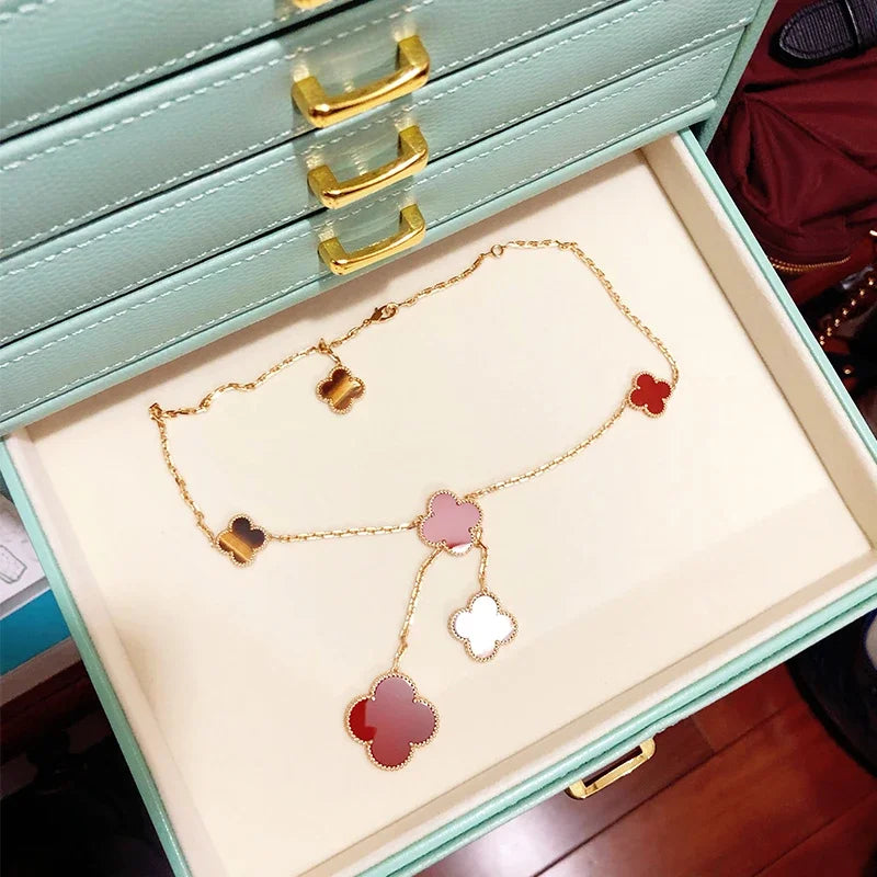 boîte bijoux simili cuir rose poignées dorées velours moderne grande capacité