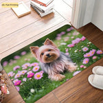 tapis d'entrée moderne imprimé chien fleurs résistant taches gris blanc noir