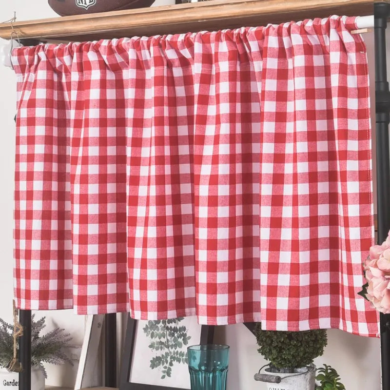 rideau fenêtre cuisine carreaux écossais vert rouge classique dentelle opaquet polyester