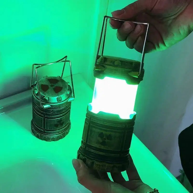 lampe camping vert rayures nucléaire vintage poignée métallique halloween décoration intérieure anniversaire cadeau