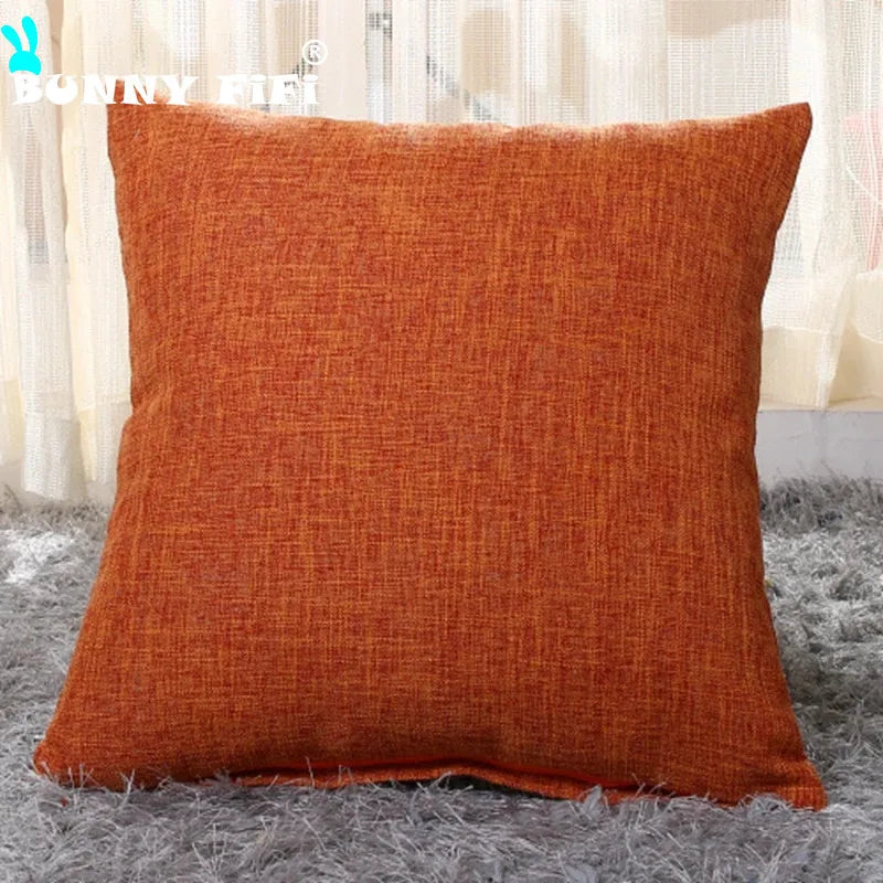 housse coussin carré coton lin moderne couleur unie beige marron rouge vert bleu orange