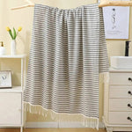 serviette bain coton polyester 100x180cm rayées franges moderne absorbante plage voyage