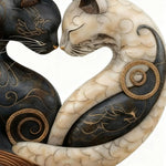 statue chats enlacés résine noire blanche motifs floraux décorative yin yang maison adulte