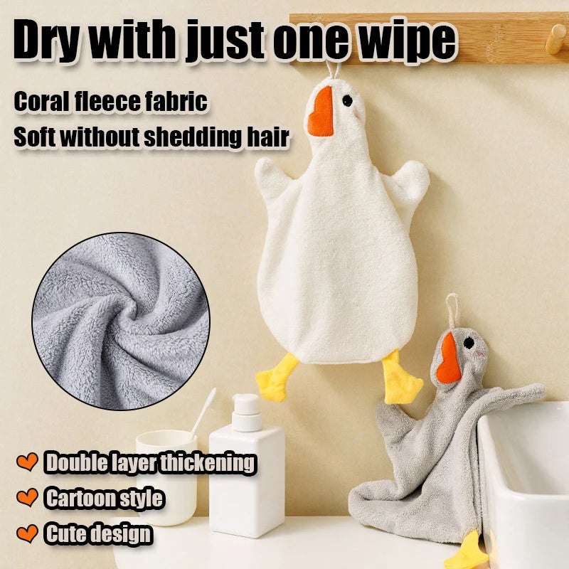 serviette forme canard blanc gris cartoon mignon poilu super absorption séchage rapide boucle suspendre