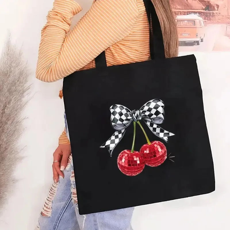 sac main toile blanche cerises rubans have good day moderne casual doux imprimé seul
