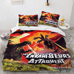 Détail de l'imprimé anime King Kong vs Godzilla sur la housse de couette