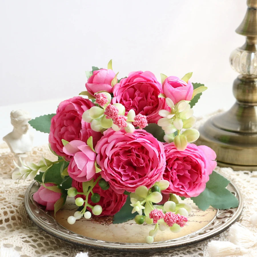 bouquet fleurs artificielles roses pivoines decoration maison mariage anniversaire baby shower intérieur