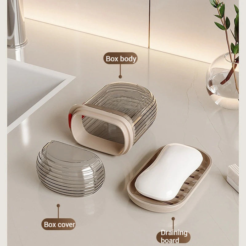 boîte rangement transparent moderne plateau drainage produits toilette portable minimaliste