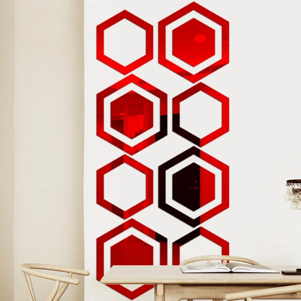 miroirs hexagonnels adhésifs modernes noir rouge jaune gris métallisé