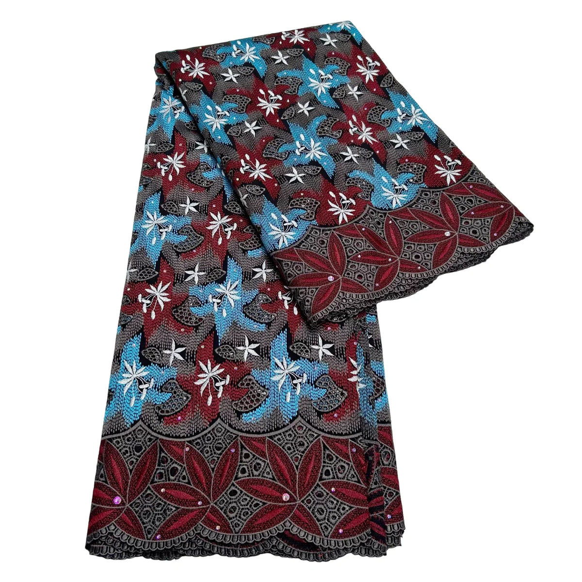 tissu coton dentelle voile party robe ethnique brodé strass fleurs gris rouge bleu blanc