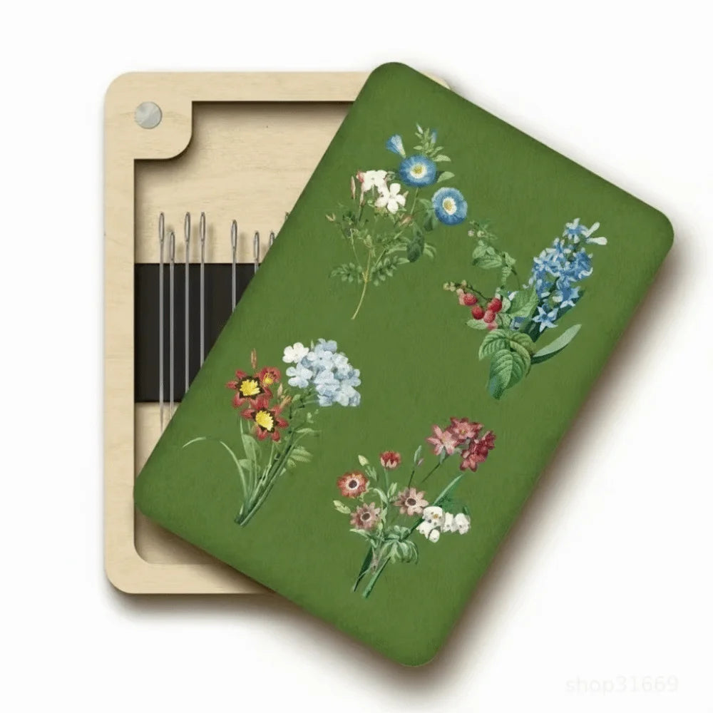 boîtes aiguilles clips magnétiques bois naturel dessins gravés vintage 6cmx9cm