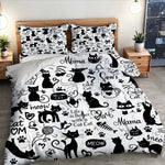 ensemble literie moderne chats noirs phrases blanches housse couette taies oreillers adultes machine
