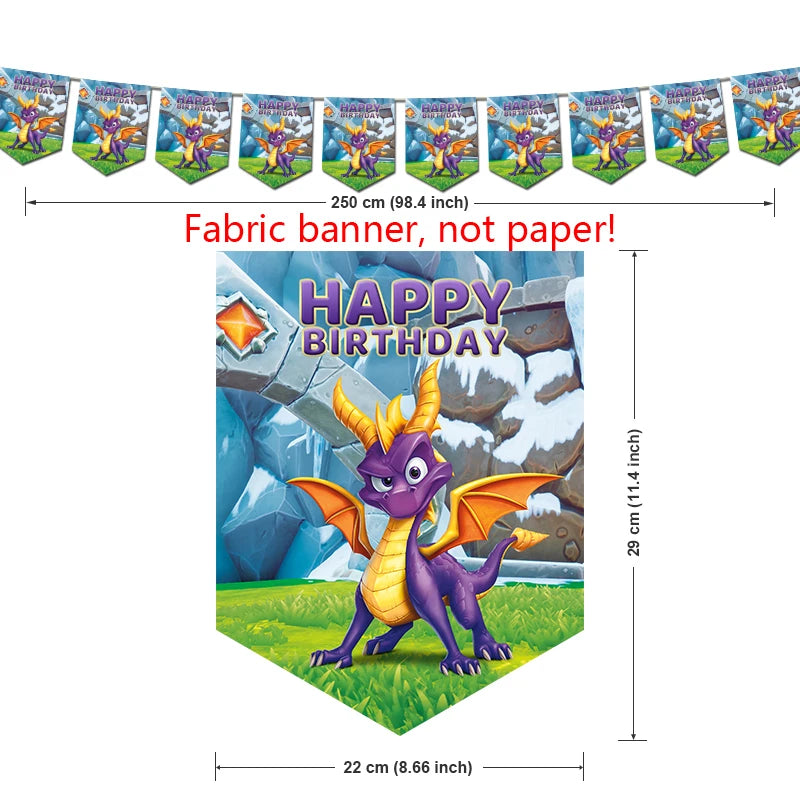 accessoires fête anniversaire dragon spyro assiettes gobelets pailles thème violet jaune vert
