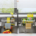 étagère cuisine inoxydable moderne adhésif gobelet nettoyage gant brosse serviette savon flacon liquide douche