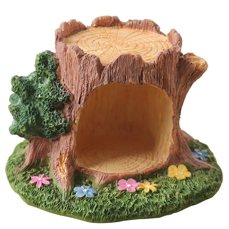 décoration maison miniature arbre tronqué herbe verte fleurs colorées figurine noël transparente