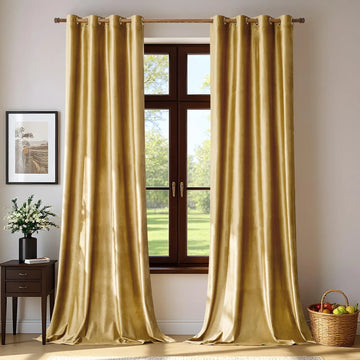 rideau velours or classique opacifiant fenetre anneaux chambre salon