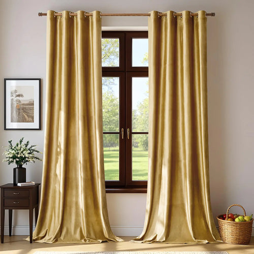 rideau velours or classique opacifiant fenetre anneaux chambre salon