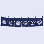 rideau porte horizontal japonais motifs floraux animaux bleu marine traditionnel opacité decoration interieur