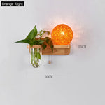 lampe murale scandinave bois naturel feuilles vertes plante boule lumineuse chaîne éclairage chambre salon