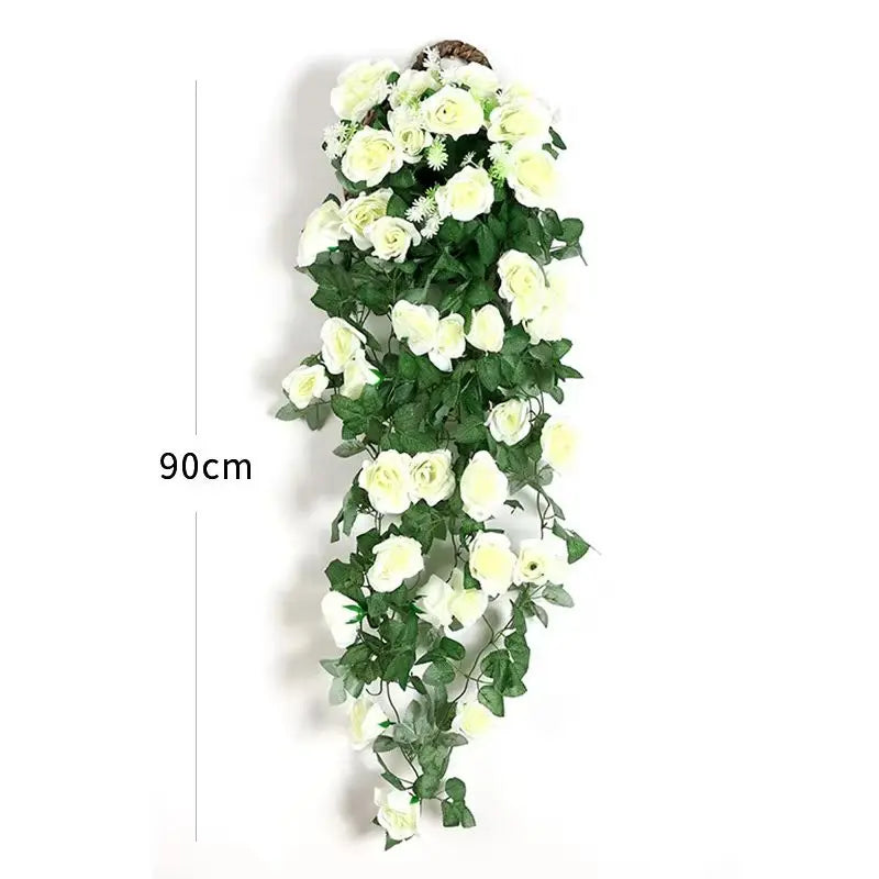 décoration murale guirlande florale roses artificielles feuilles vertes suspension intérieure mariage