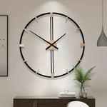 horloge murale moderne 60cm cadre noir transparent aiguilles numéros dorés quartz métal