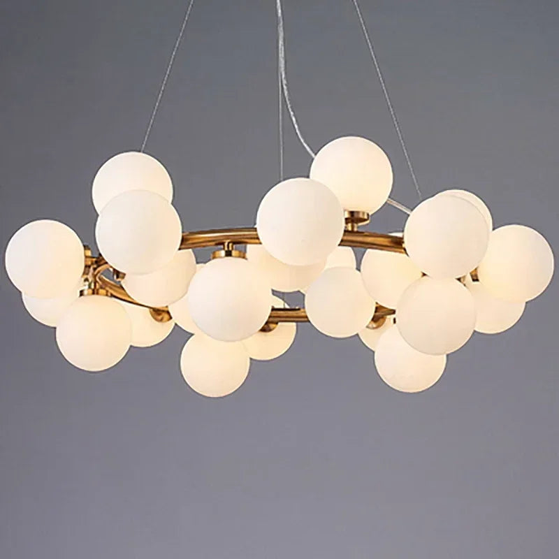 suspension moderne boules translucides blanc doré noir led restaurant salon bar