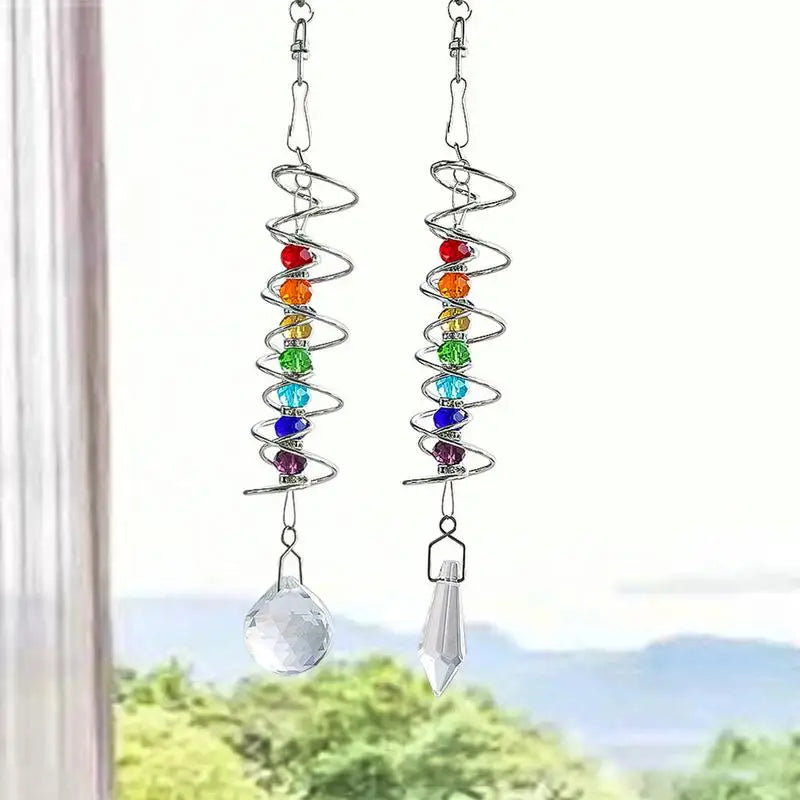 Suspension décorative spirale métallique colorées boule cristal transparente moderne argent