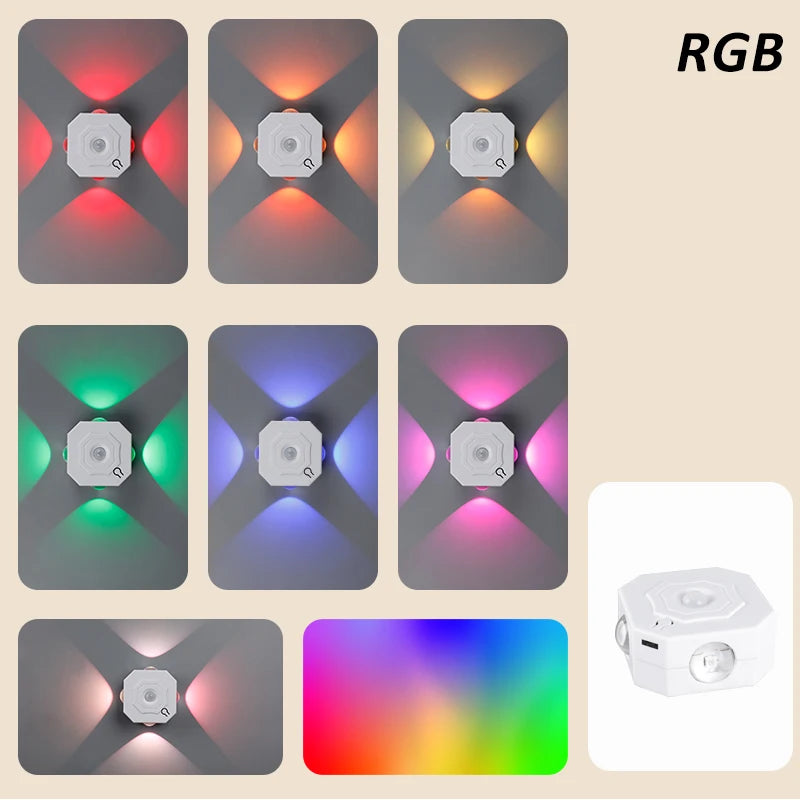 lampe led murale rechargeable sensor mouvement hexagonnelle couleurs blanc moderne