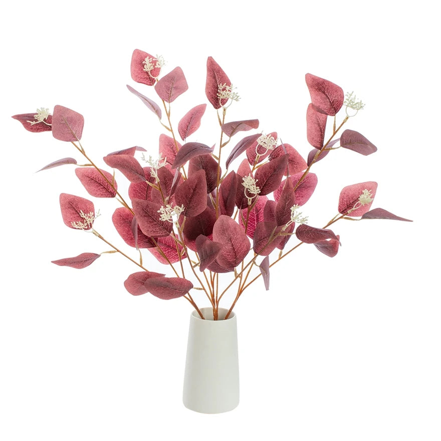 branche artificielle feuilles ovales rouge bleu vase blanc minimaliste décoration intérieureextérieur