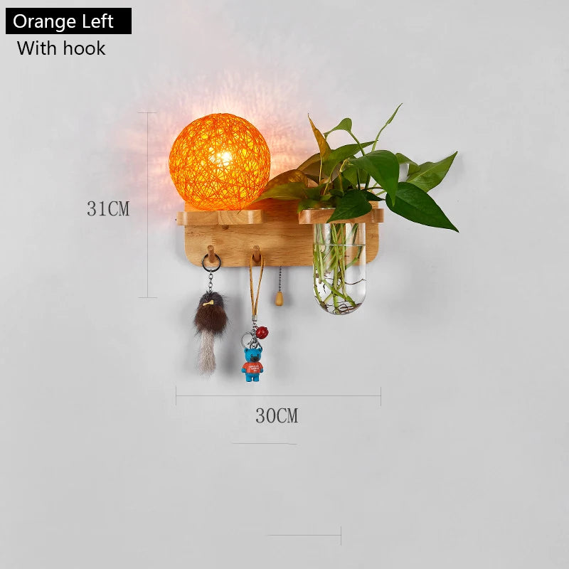 lampe murale scandinave bois naturel feuilles vertes plante boule lumineuse chaîne éclairage chambre salon