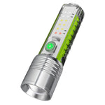 lampe torche rechargeable led 30w lumiere intense argentee vert aimants puissants mode regulation zoom