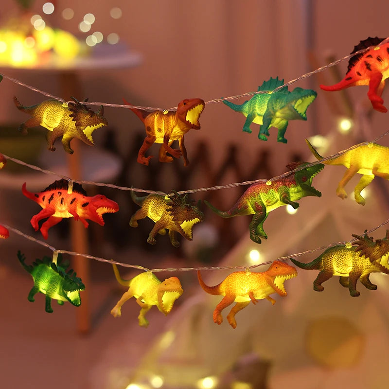guirlande lumineuse dinosaure figurines rex triceratops stegosaurus led enfant deco vacances plastique