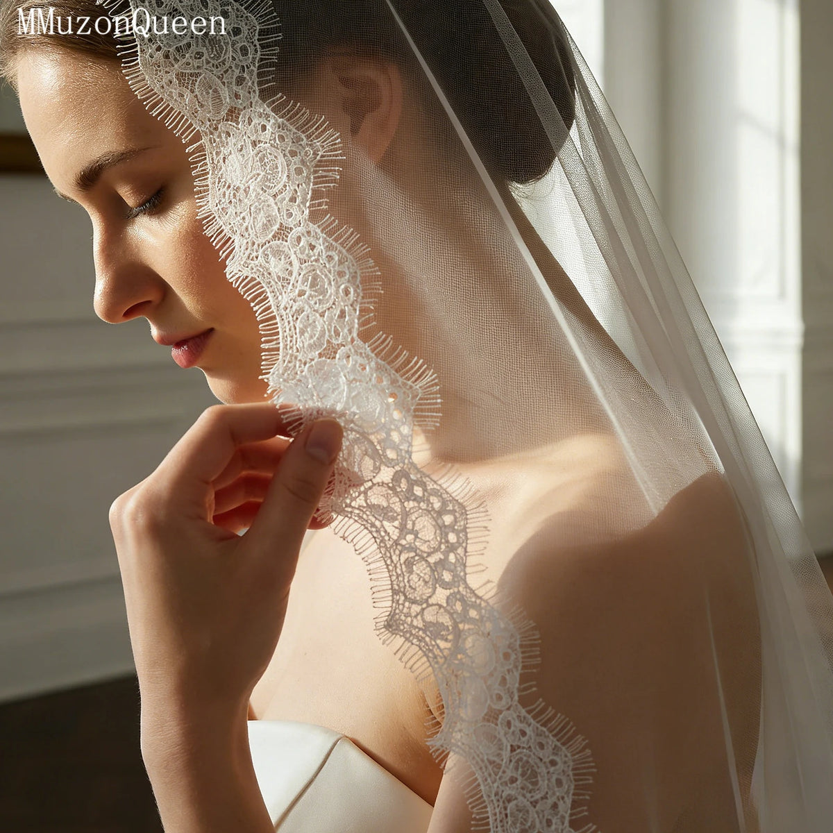 voile mariée blanc dentelle fine classique clips monocouche femme mariage translucide erotique off white