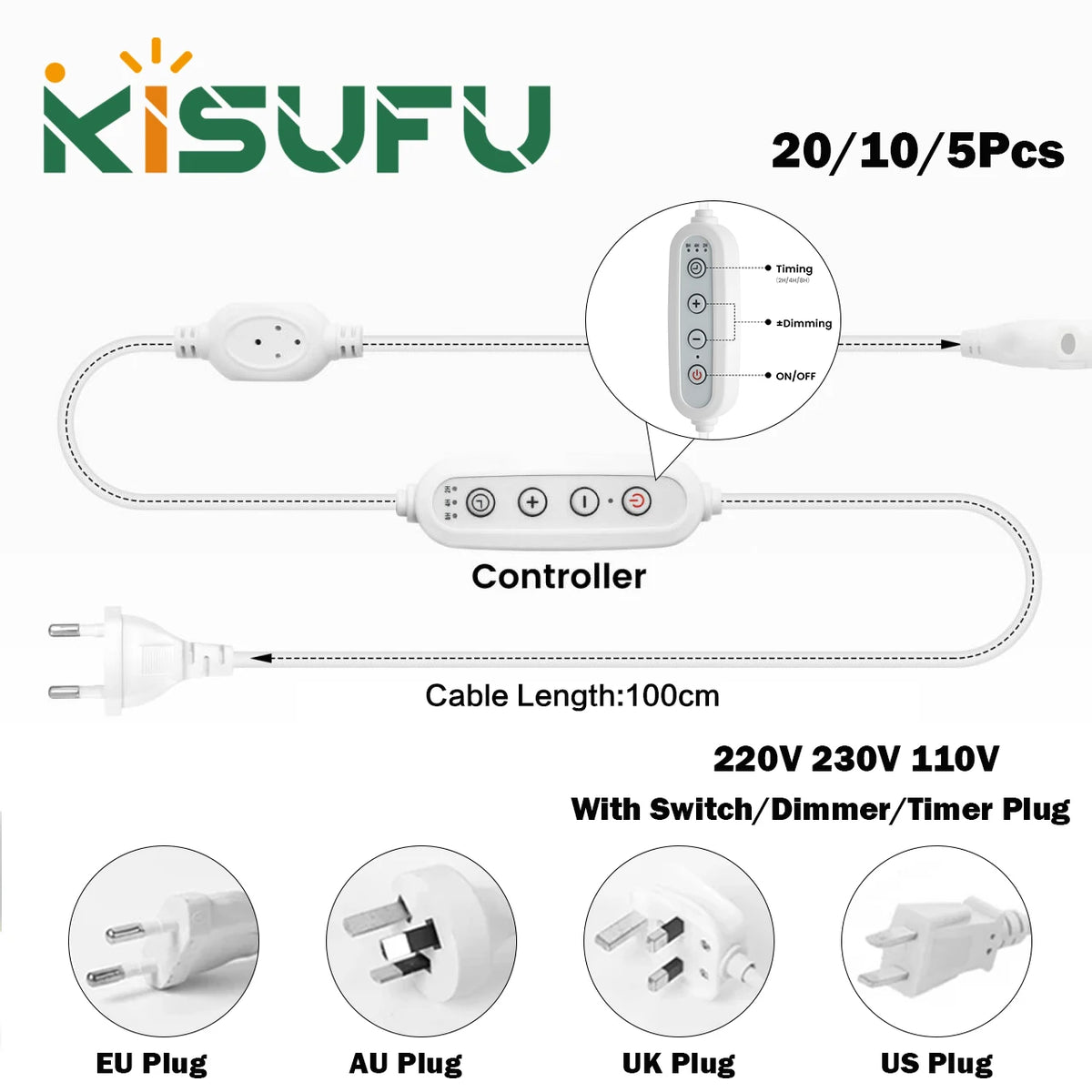 adaptateur led commutateur atténuation blanc moderne câble puissance 100cm prises eu uk us
