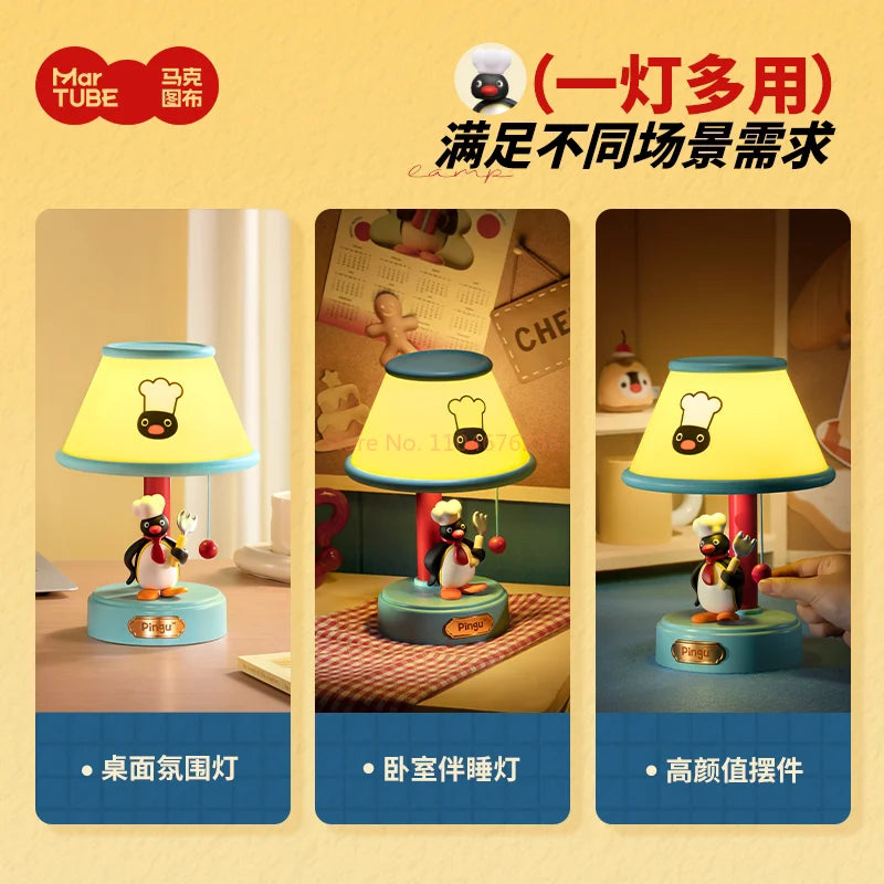 lampe table dessin animé pingouin bleu jaune rouge abat jour cartoon figurine carte postale