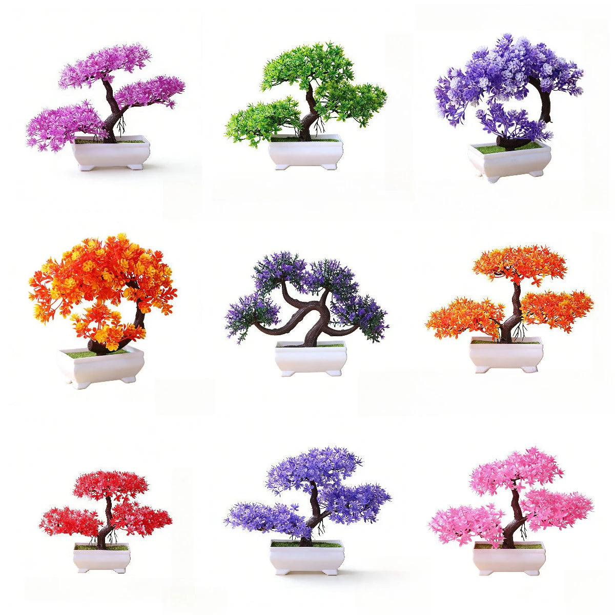 petite plante bonsaï artificielle pot plastique décoration intérieur maison fleurs colorées