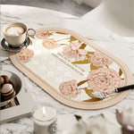 tapis table rose fleurs vert feuilles classique romantique PU respectueux environnement 45x30cm