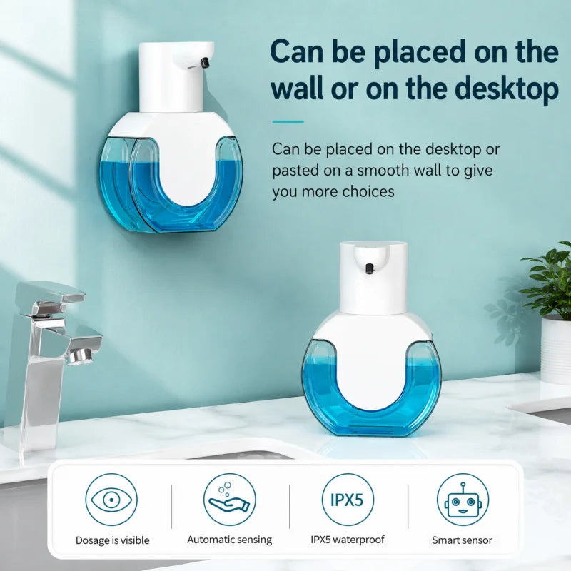 distributeur savon mousse moderne minimaliste blanc bleu transparent fixation mur adhésive