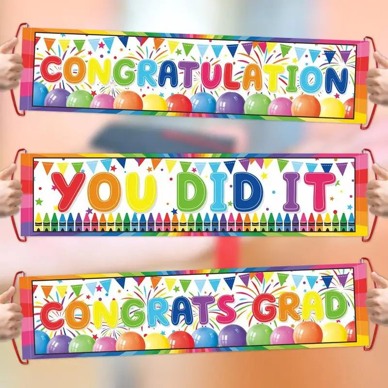 bannière multicolore festives ballons crayons drapeaux confettis poignées célébration éducation physique événement joyeux
