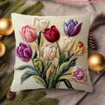 housse coussin motif tulipes colorées polyester beige traditionnelle 45x45cm salon chambre décoration