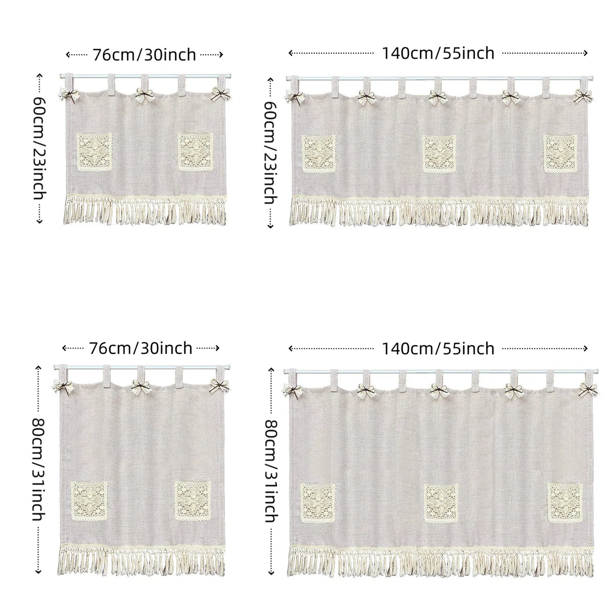 rideau cuisine beige dentelle franges rustique vintage opacité porte clés porte documents sac main