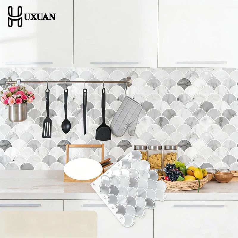 autocollants muraux 3d pvc blanc gris marbré moderne résistants chaleur imperméables carreaux mur