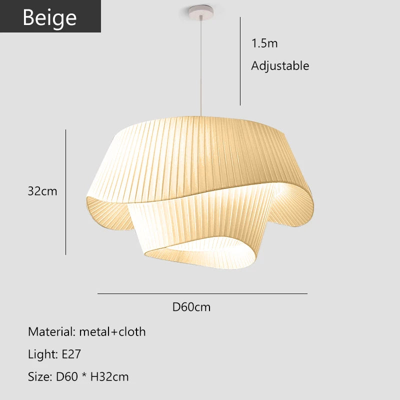 suspension lumineuse moderne tissu blanc plissé salon chambre salle manger
